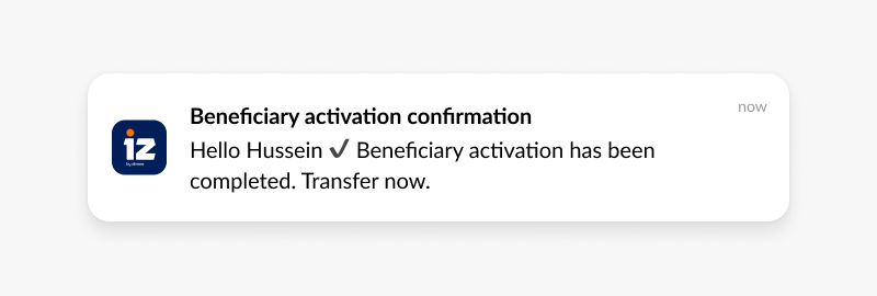 transaction confirmation iz banking experience app